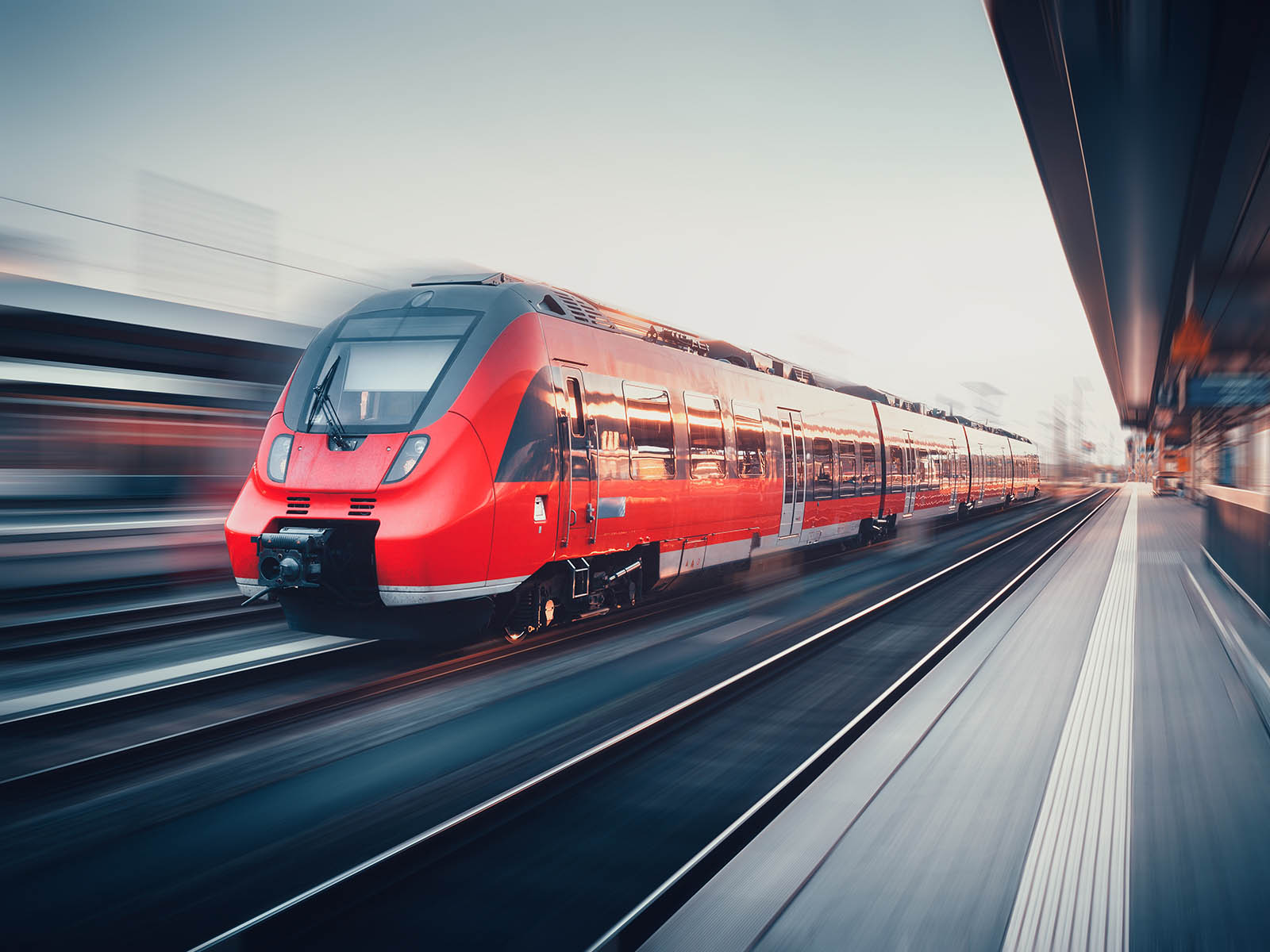 A rail vehicle enters the station.